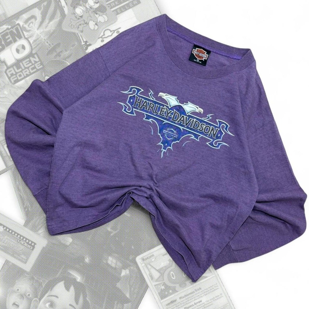 Vintage Purple Harley Davidson Biker Long Sleeve Graphic Tee